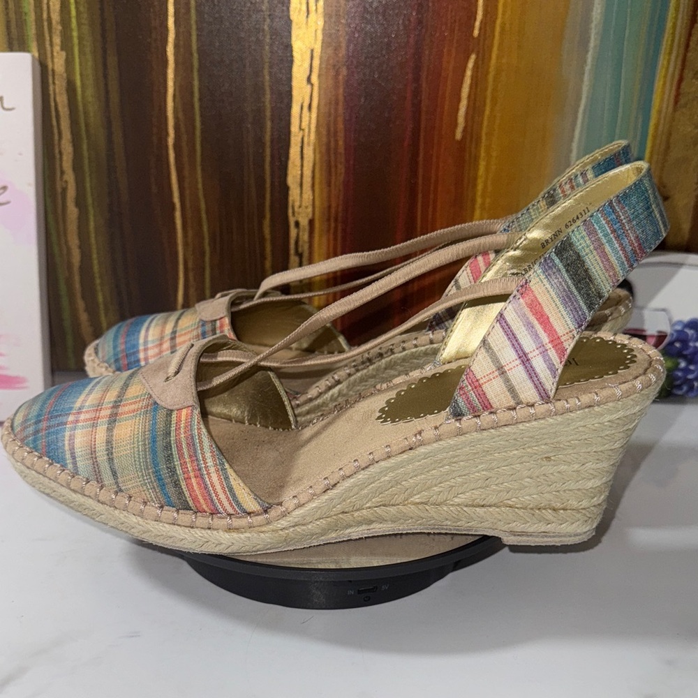 Liz Claiborne Brynn Multicolor Plaid Espadrille Wedges - Size 10M - Picture 3 of 12